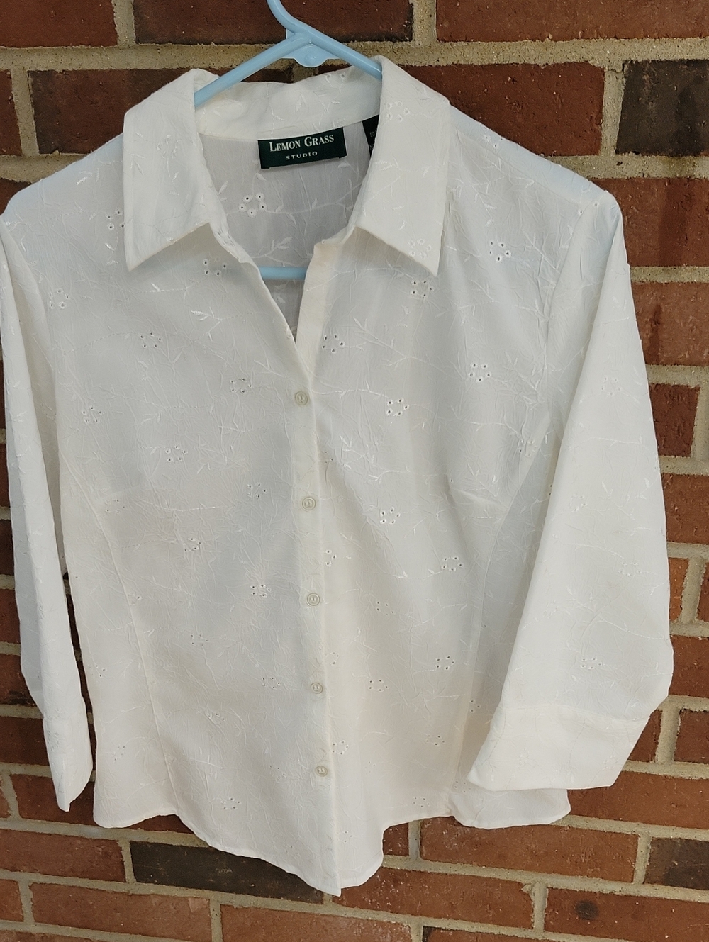 Lemon Grass Studio White Eyelet Button-Up Shirt